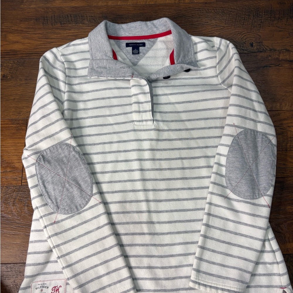 Tommy Hilfiger womens Gray Striped sweater medium Y2K
